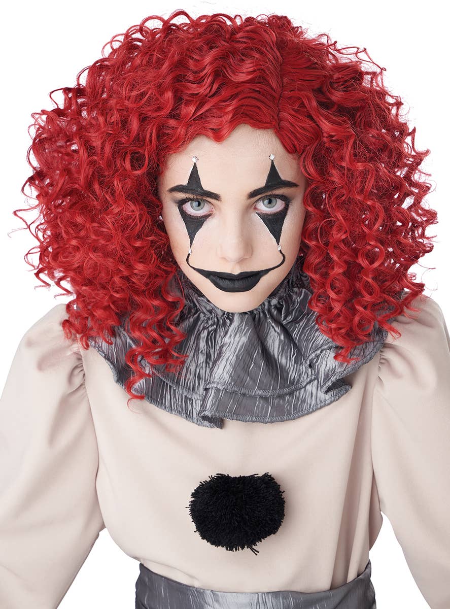 Short Red Curly Clown Costume Wig for Women - Alternative Image