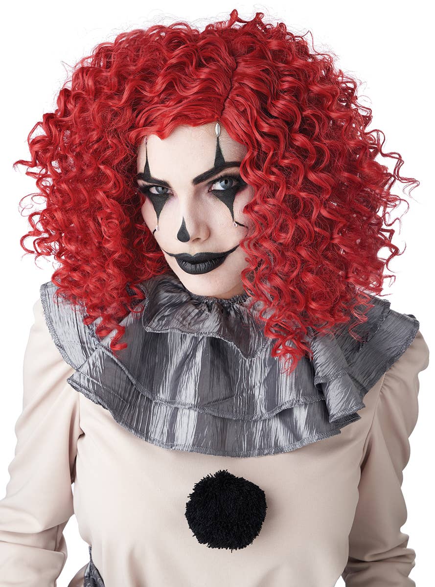 Short Red Curly Clown Costume Wig for Women - Main Image