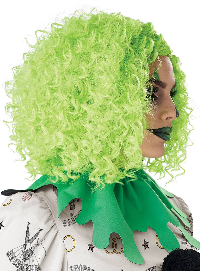 Short Green Curly Clown Costume Wig for Women - Side Image 1