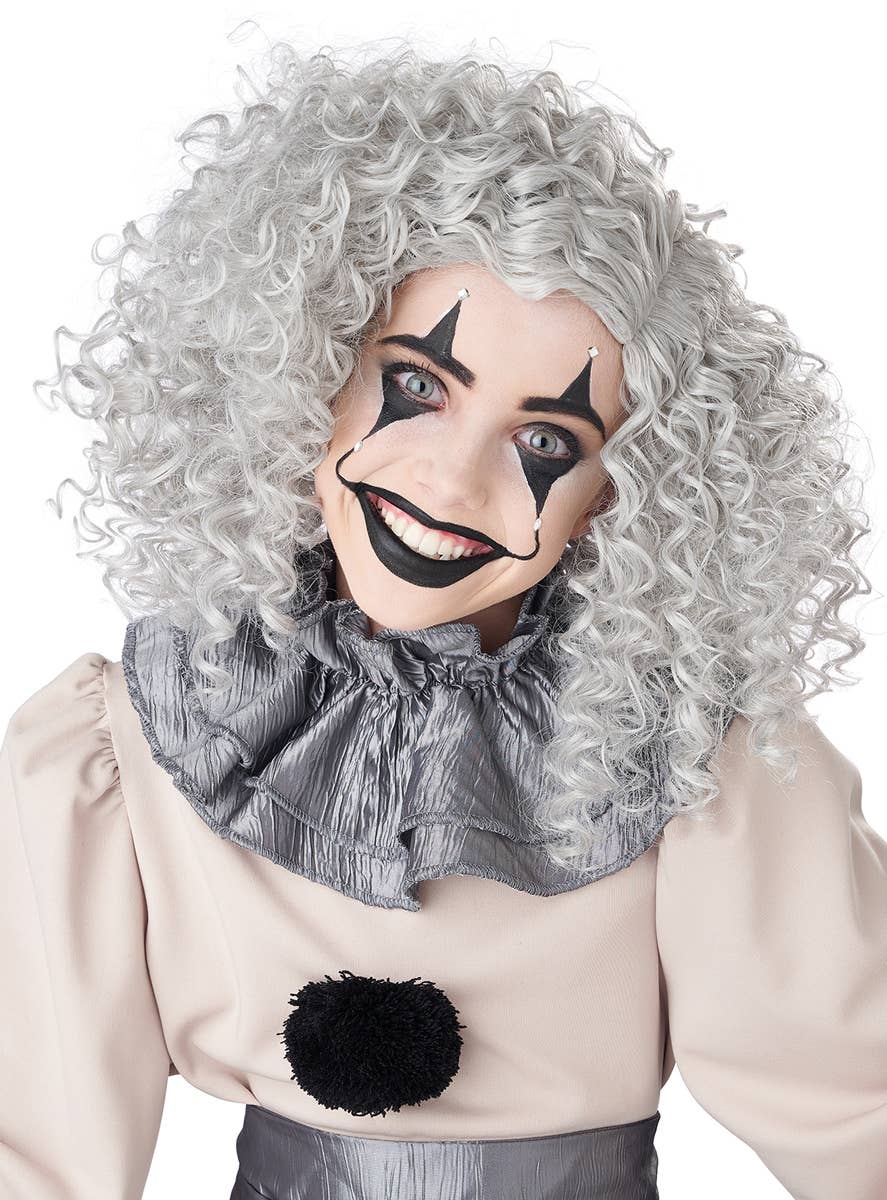 Short Grey Curly Clown Costume Wig for Women - Alternative Image