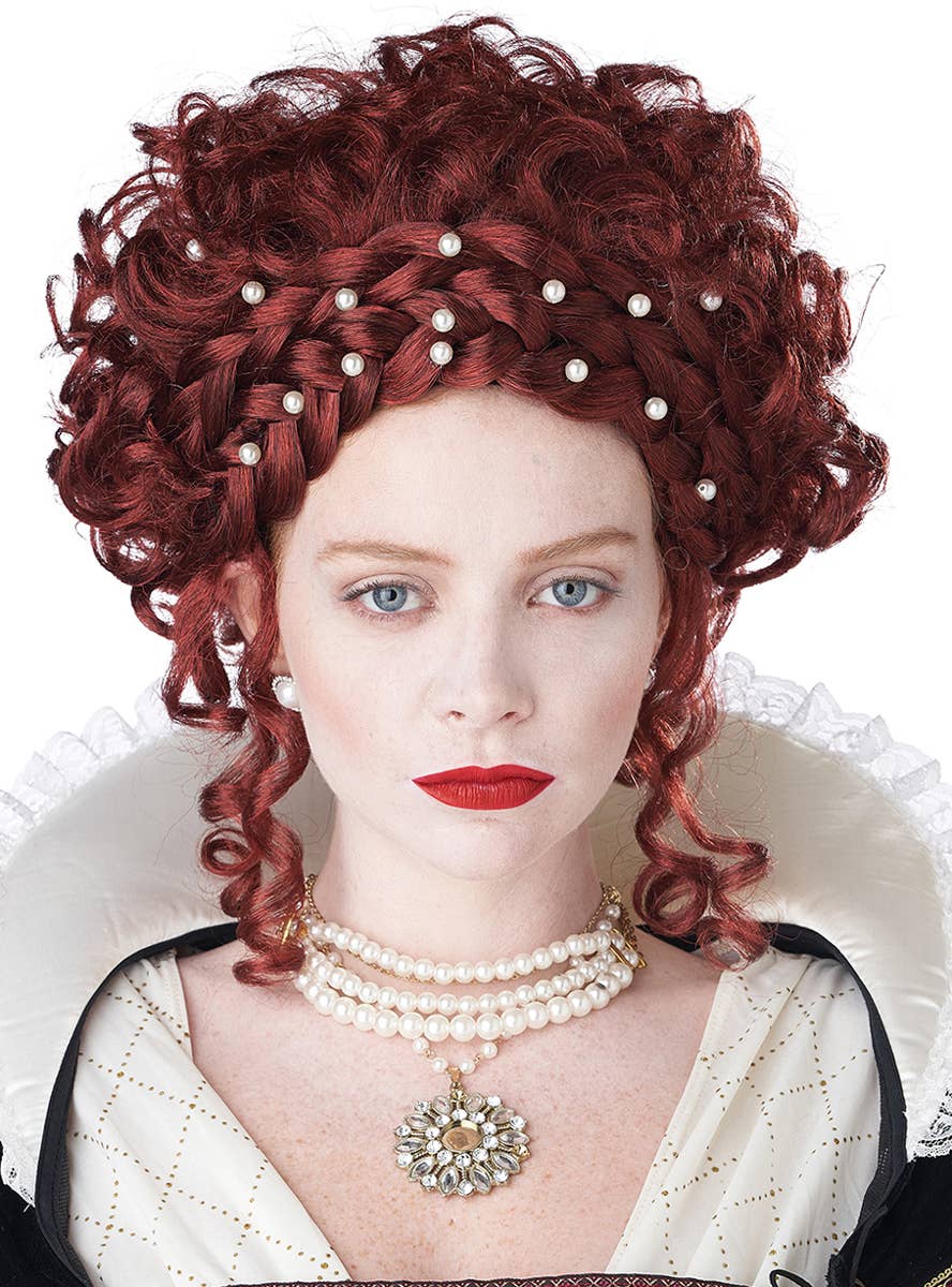 Curly Auburn Queen Elizabeth I Updo Costume Wig for Women - Alternative Image