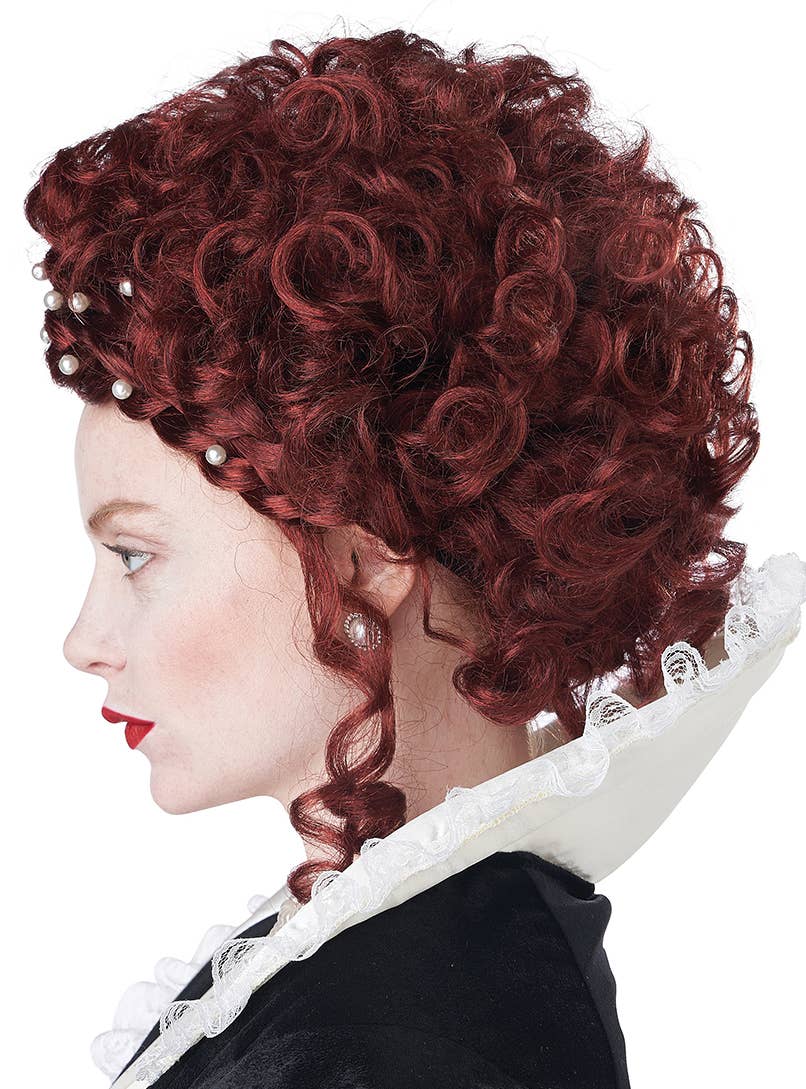 Curly Auburn Queen Elizabeth I Updo Costume Wig for Women - Side Image