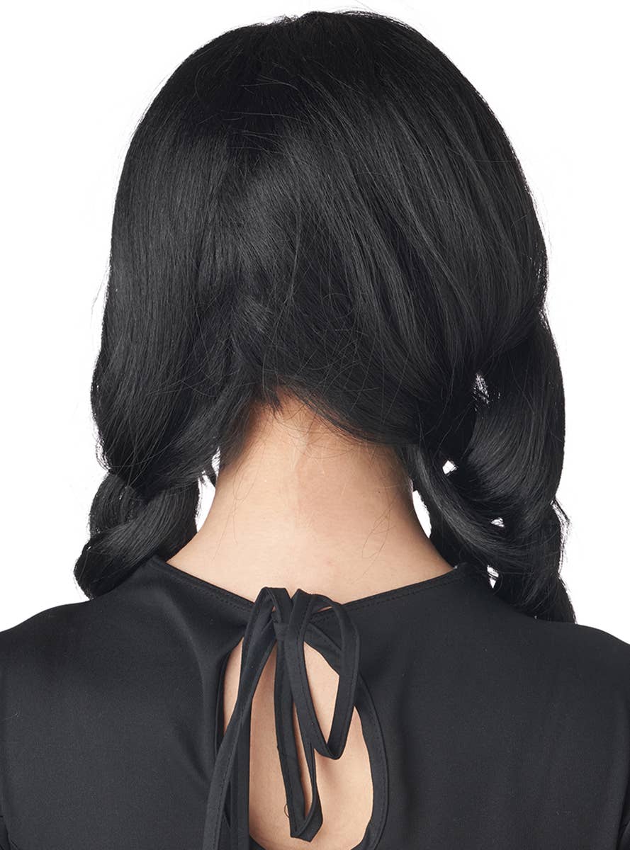 Long Black Wednesday Addams Inspired Braided Costume Wig for Women - Back Image