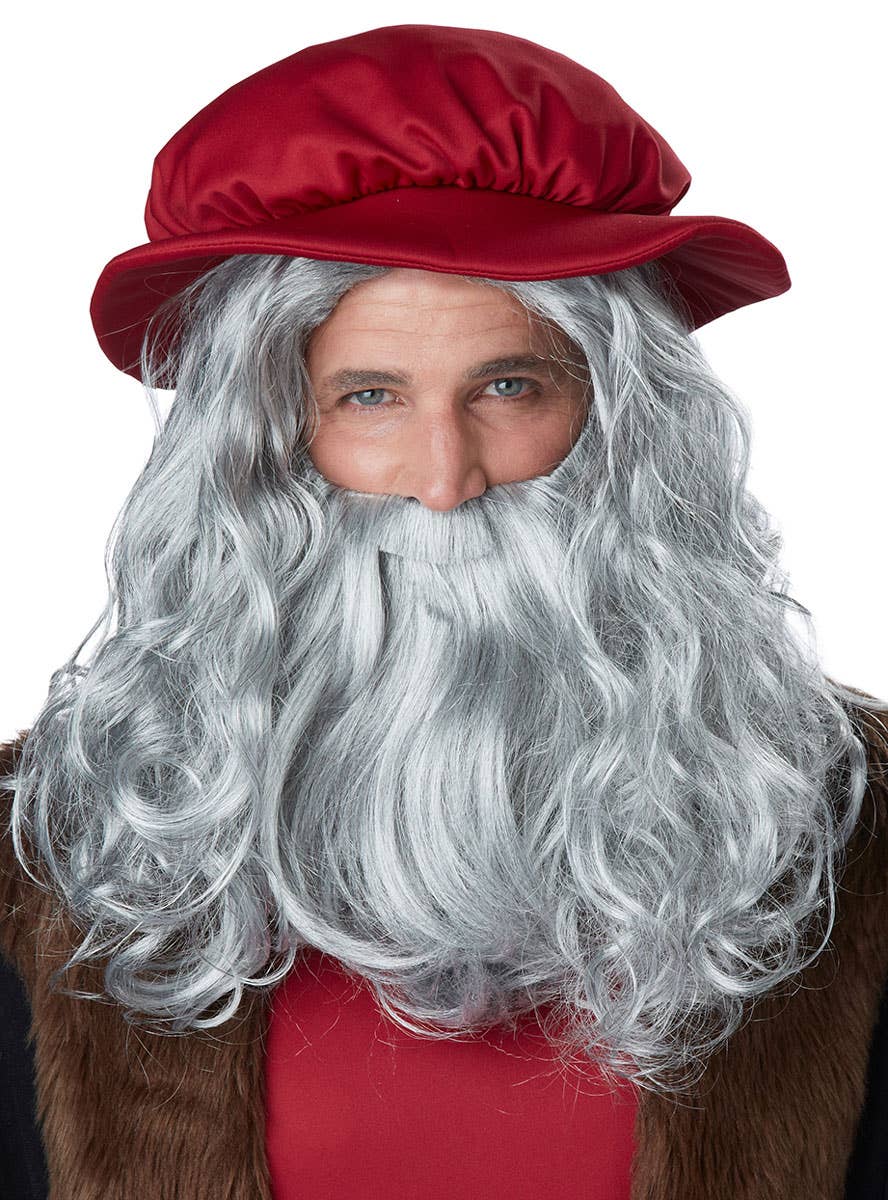 Men's Long Wavy Grey Beard and Wig Costume Accessory