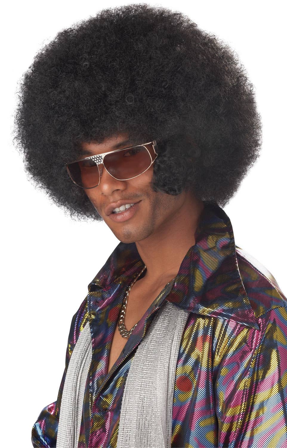 70s Disco Men's Black Frizzy Afro Costume Wig - Main Image