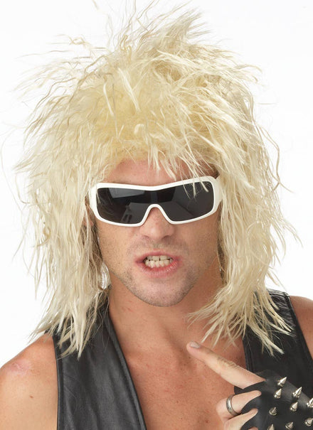 1980's Men's Rock Star Crimped Mullet 80s Costume Blonde Wig - Main Image