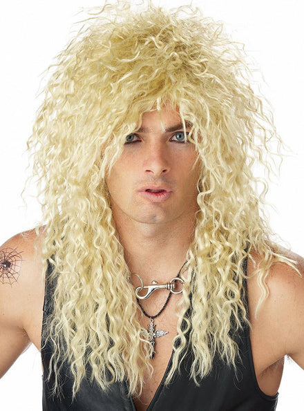 80s Fashion Men's Crimped Blonde 1980's Mullet Wig - Main Image