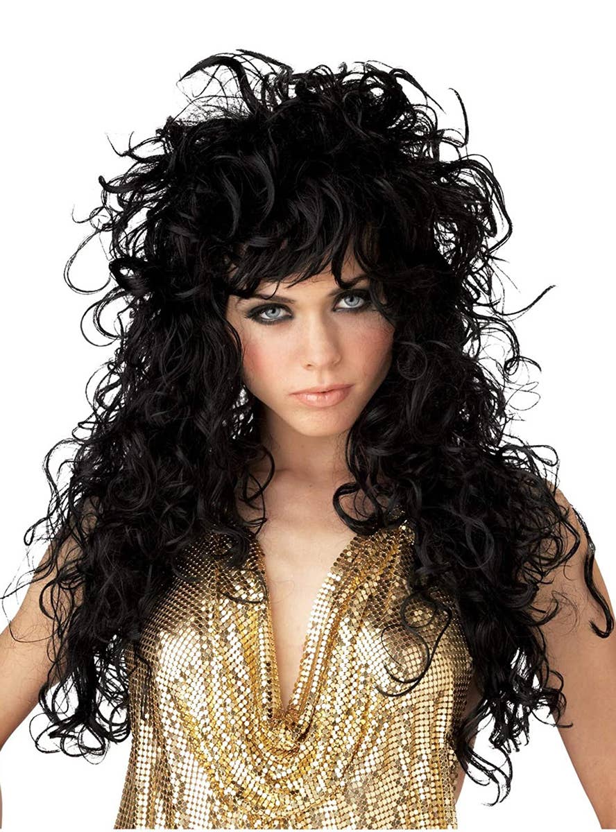 Women's 70's Long Black Seduction Costume Wig