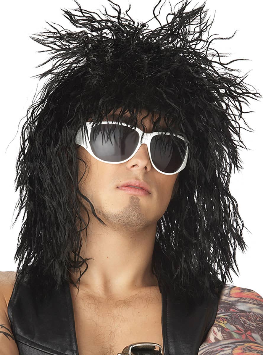 Black Frizzy Heavy Metal Mullet Image 1 
