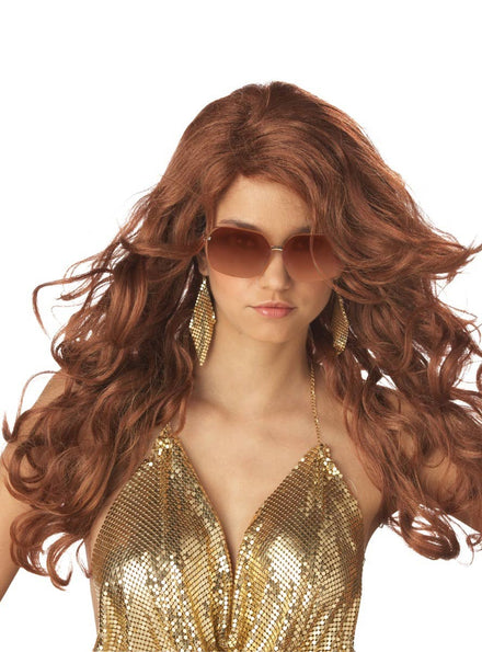 Women's Auburn Red Sexy Super Model Costume Wig Main Image