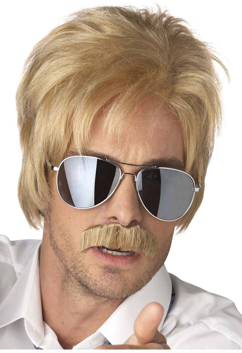 1970's Detective Men's Blonde Cop Wig and Moustache Set 70s Dress Up Costumes Accessory - Main Image