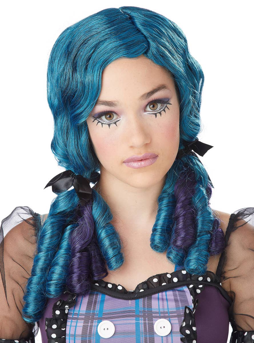 Women's Blue and Purple Doll Curls Costume Accessory Wig