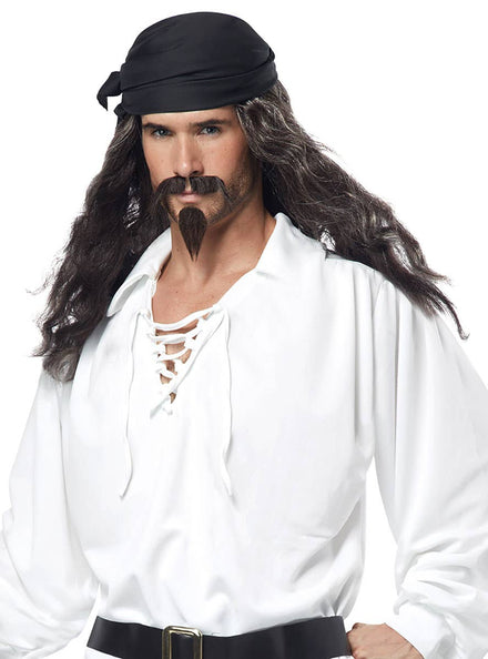 Black Pirate Wig With Black Chin Hair Main Image