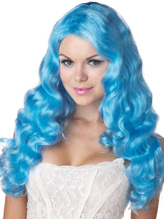Women's Long Blue Unicorn Fancy Dress Costume Accessory Wig