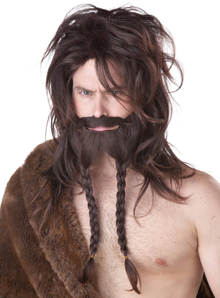 Deluxe Viking Brown Wig with Plaited Beard Set