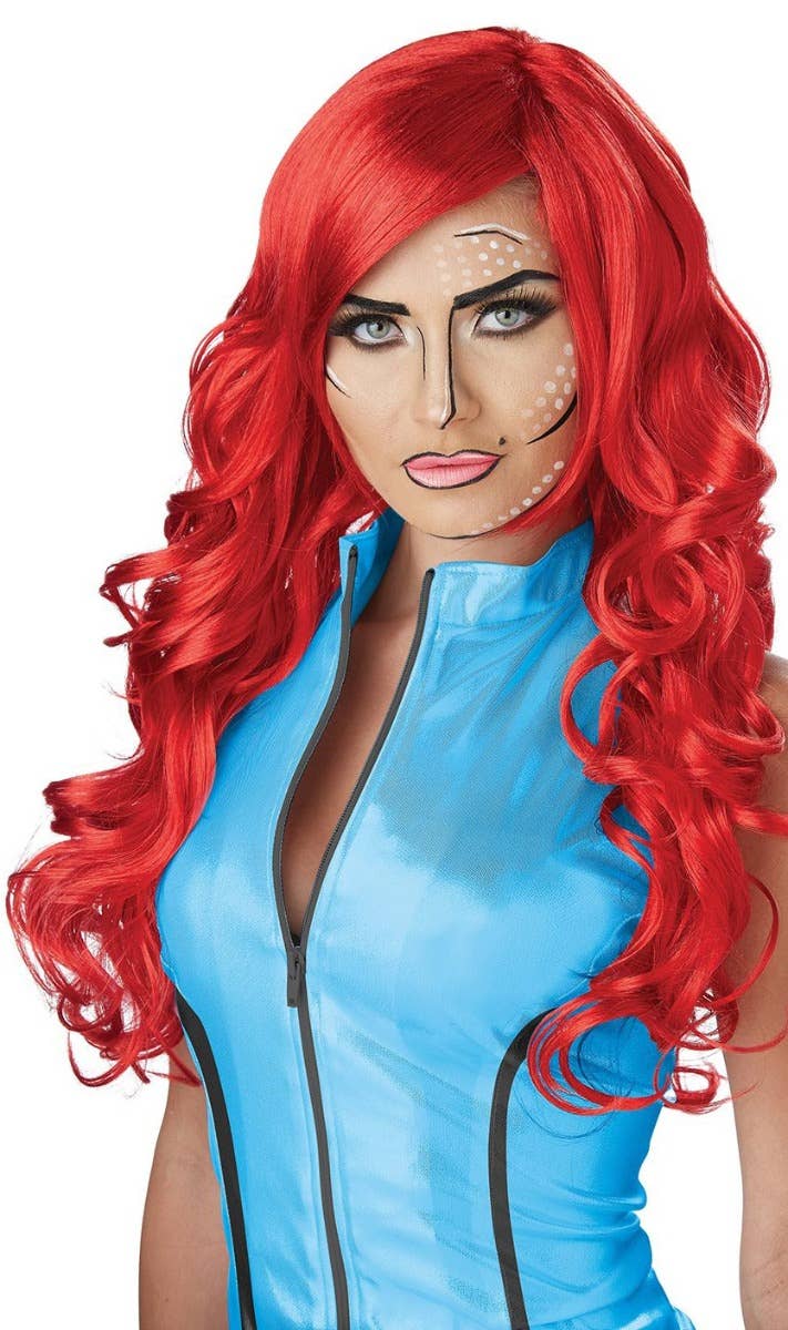 Image of Pop Art Superhero Womens Long Red Costume Wig