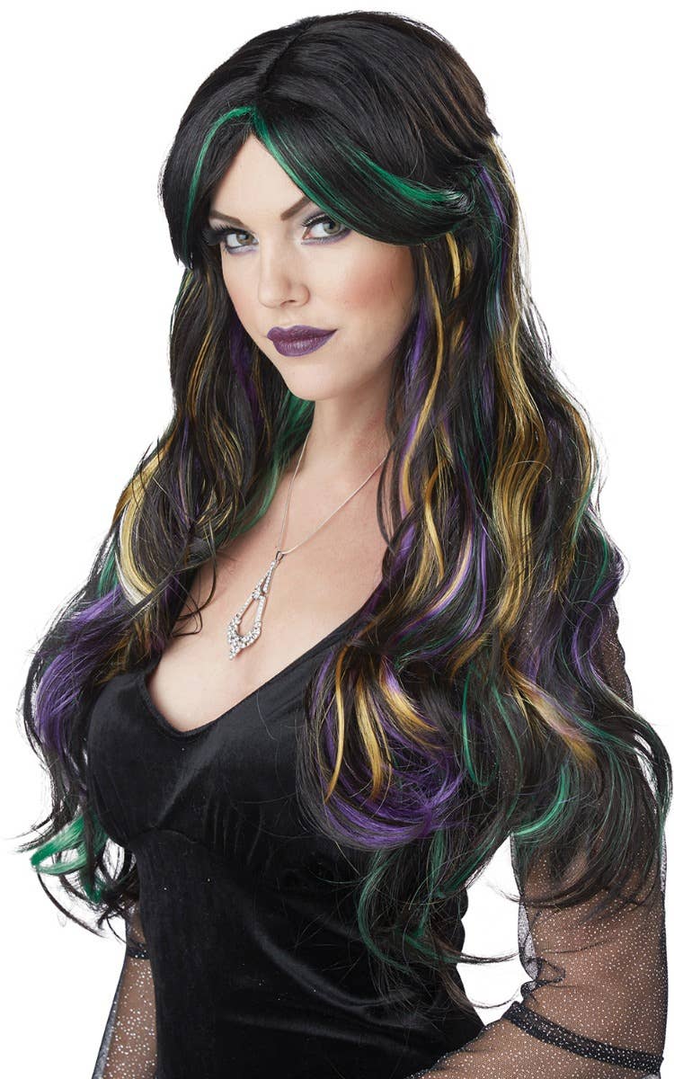 Image of Bewitching Womens Halloween Wig with Coloured Streaks
