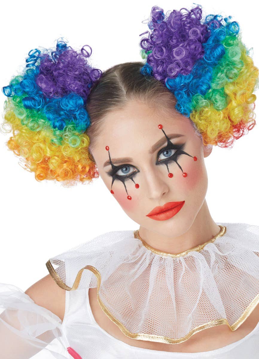 Rainbow Clip In Curly Clown Costume Accessory Puffs Main Image