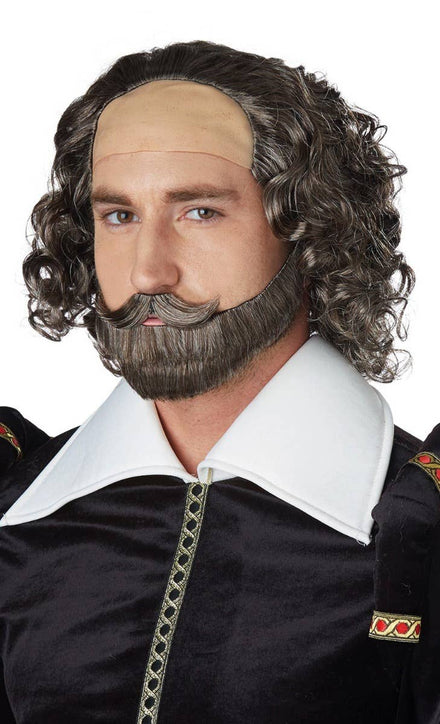 Image of William Shakespeare Men's Brown and Grey Wig and Beard Set - Main Photo