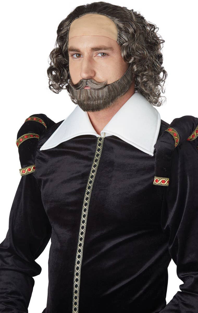 Men's Grey William Shakespeare Wig and Beard Costume Set - Third Image