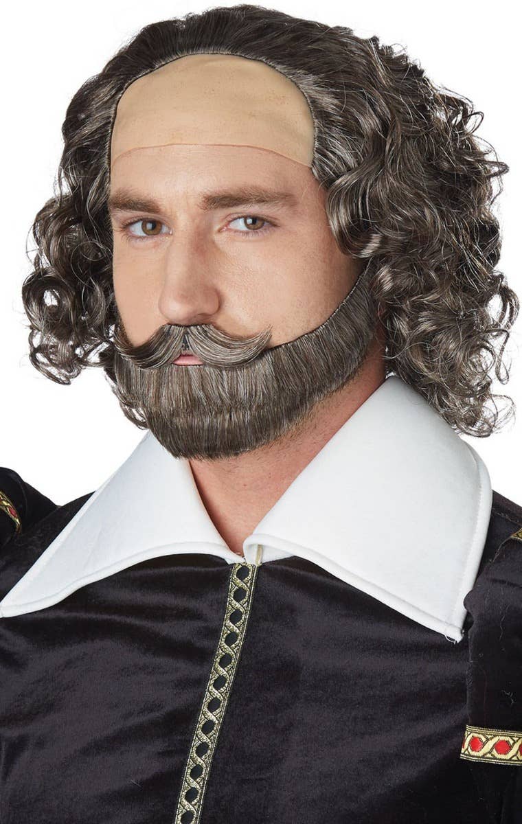 Image of William Shakespeare Men's Brown and Grey Wig and Beard Set - Alternate Photo