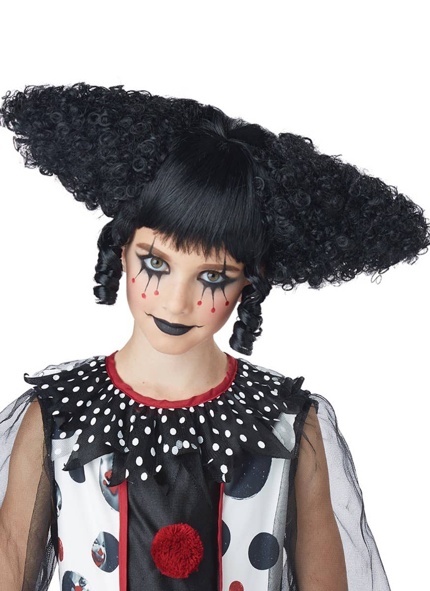 Women's Curly Black Creepy Clown Costume Wig Main Image