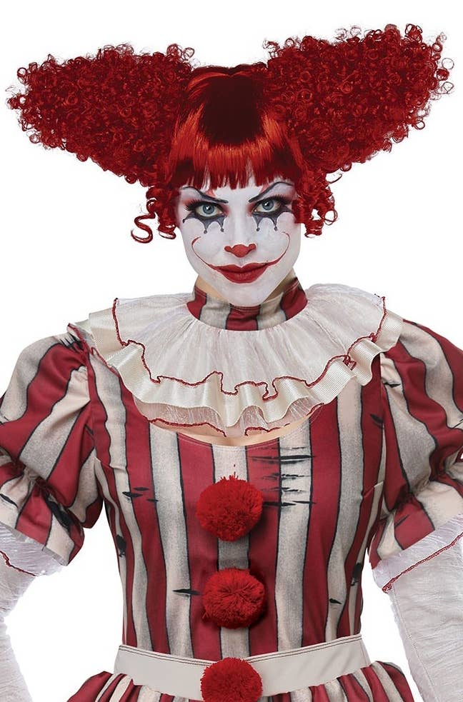 Women's Curly Red Creepy Clown Costume Wig Alternative Image