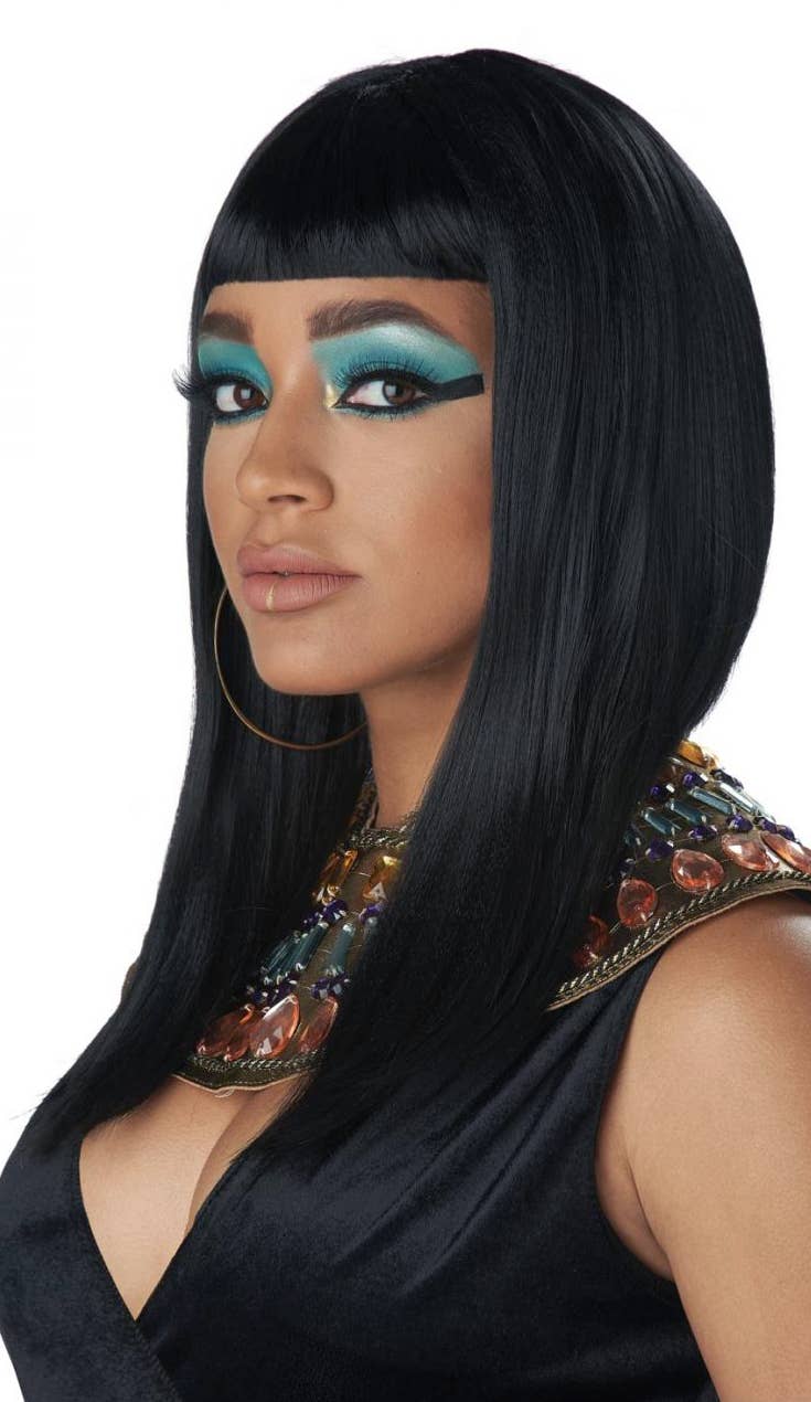 Egyptian Women's Cleopatra Angular Convave Black Bob Costume Accessory Wig View 1