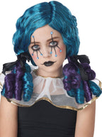 Girl's Curly Blue and Purple Clown Doll Pigtails Costume Wig Main Image