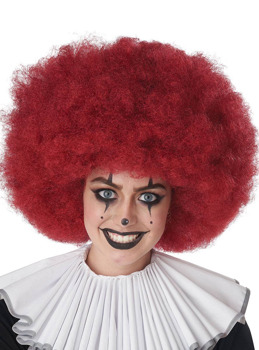 Adult's Jumbo Burgundy Red Clown Afro Costume Accessory Wig View 1