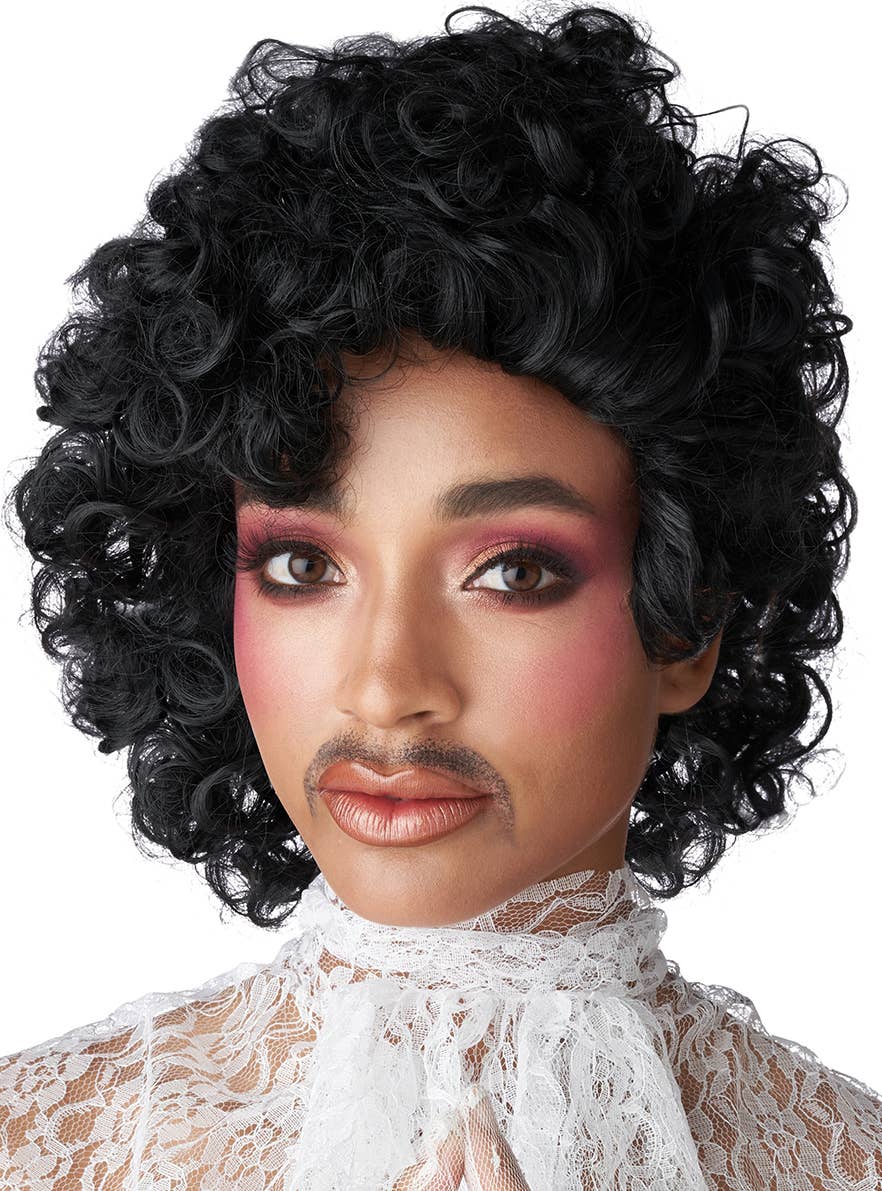 Short Curly Black 1980's Pop Star Prince Costume Wig for Adults - Main Image