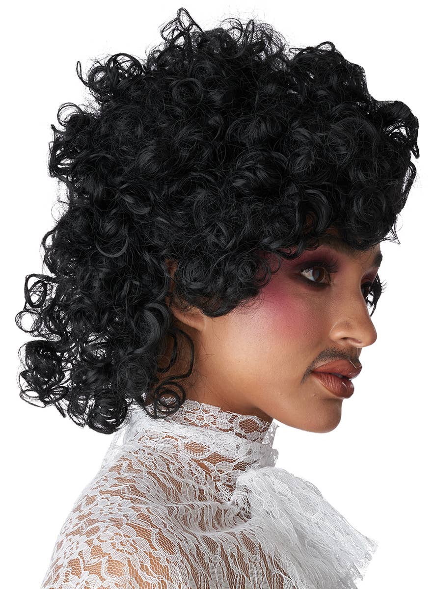 Short Curly Black 1980's Pop Star Prince Costume Wig for Adults - Side Image