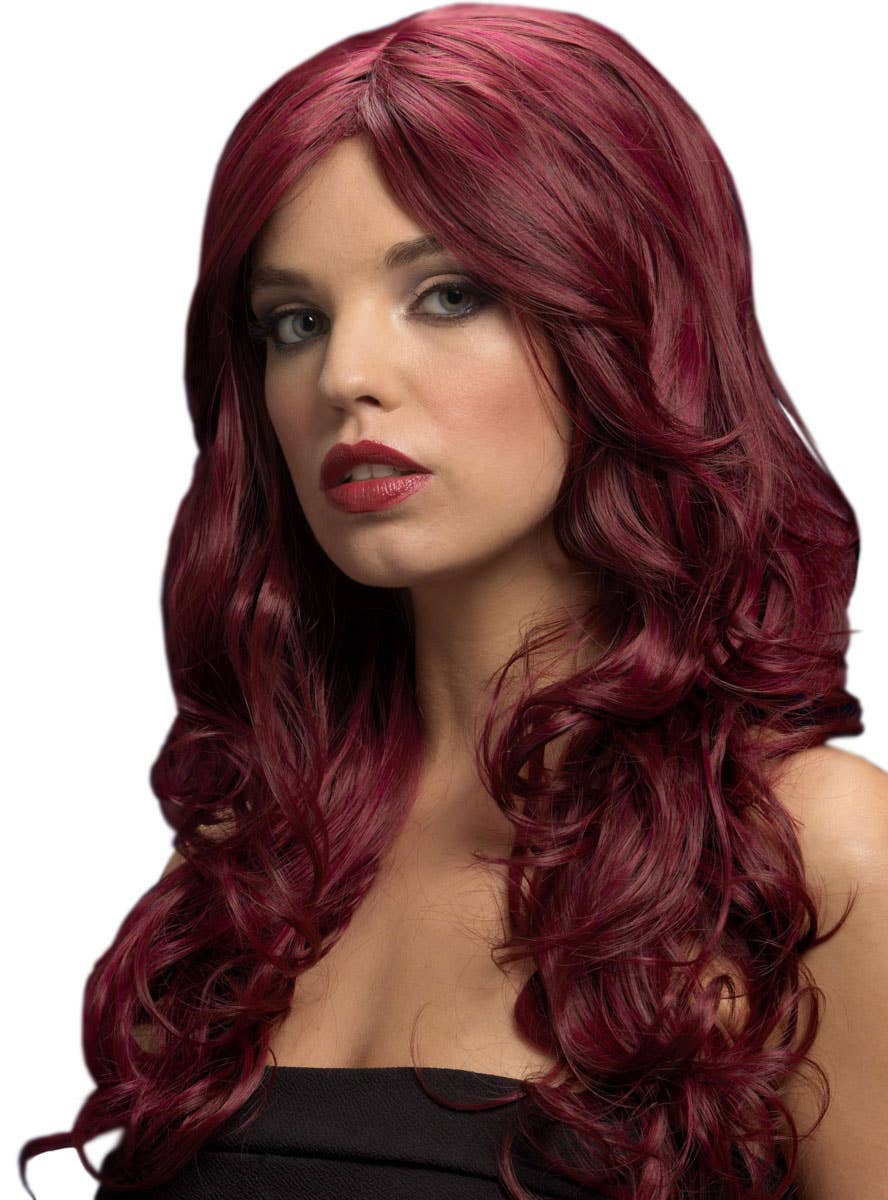 Image of Heat Resistant Nicole Long Curly Cherry Red Women's Costume Wig