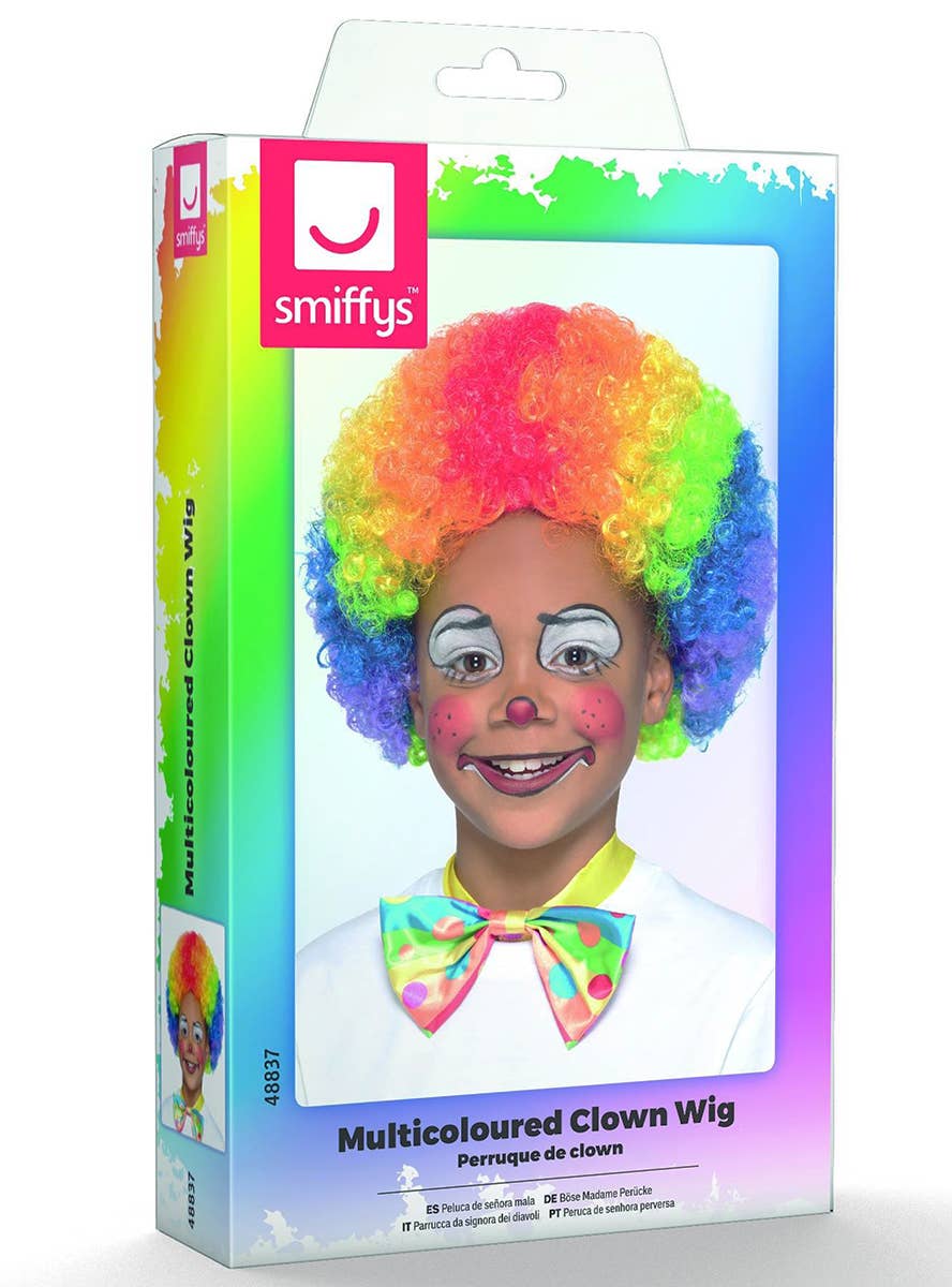 Image of Curly Rainbow Clown Afro Kid's Costume Wig - Packaging Image