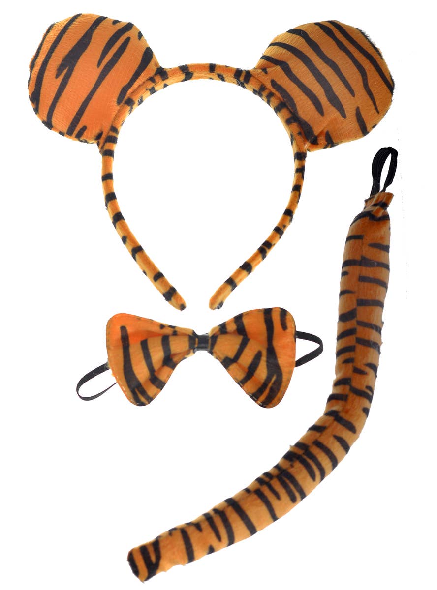 Image of Plush Orange and Black Tiger Kid's 3 Piece Costume Kit