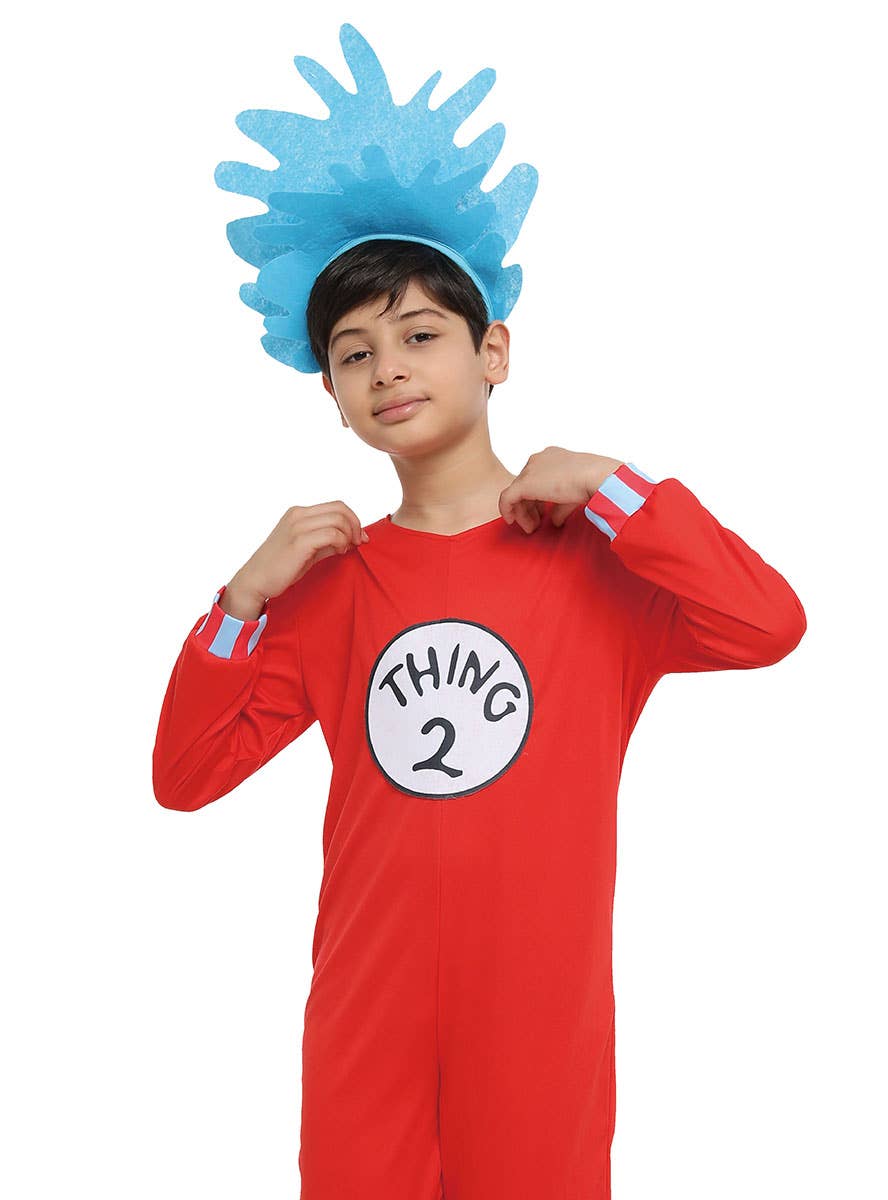 Image of Dr Seuss Inspired Thing 2 Kid's Book Week Costume - Close View