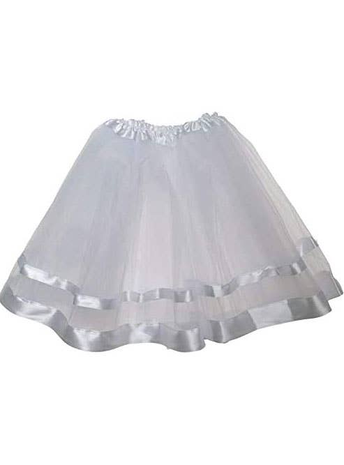 Image of Dainty White Tulle Girls Costume Tutu with Ribbon Trim