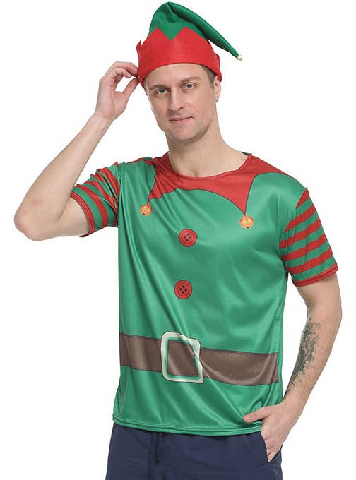 Image of Christmas Elf Print Mens Costume Shirt