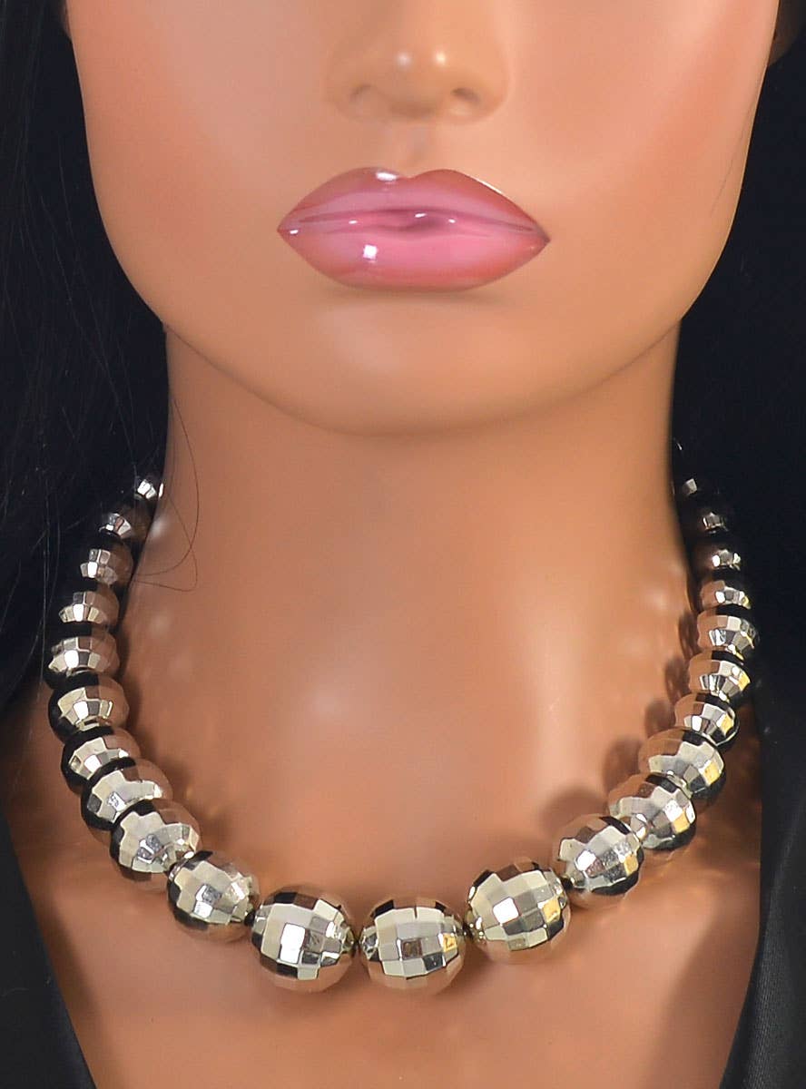 Image of Chunky Silver Disco Balls 1970s Costume Necklace - Close Image