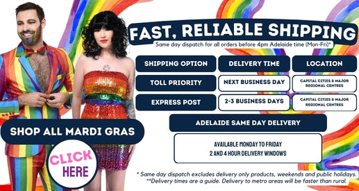 Click here to shop our Mardi Gras Range, Fast and Reliable Shipping available mobile banner