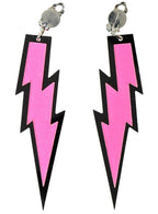 Image of Hot Pink 80s Lightning Bolt Clip On Costume Earrings