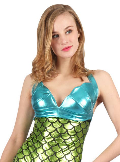 Women's Green Sexy Mermaid Fancy Dress Costume Close Top Image
