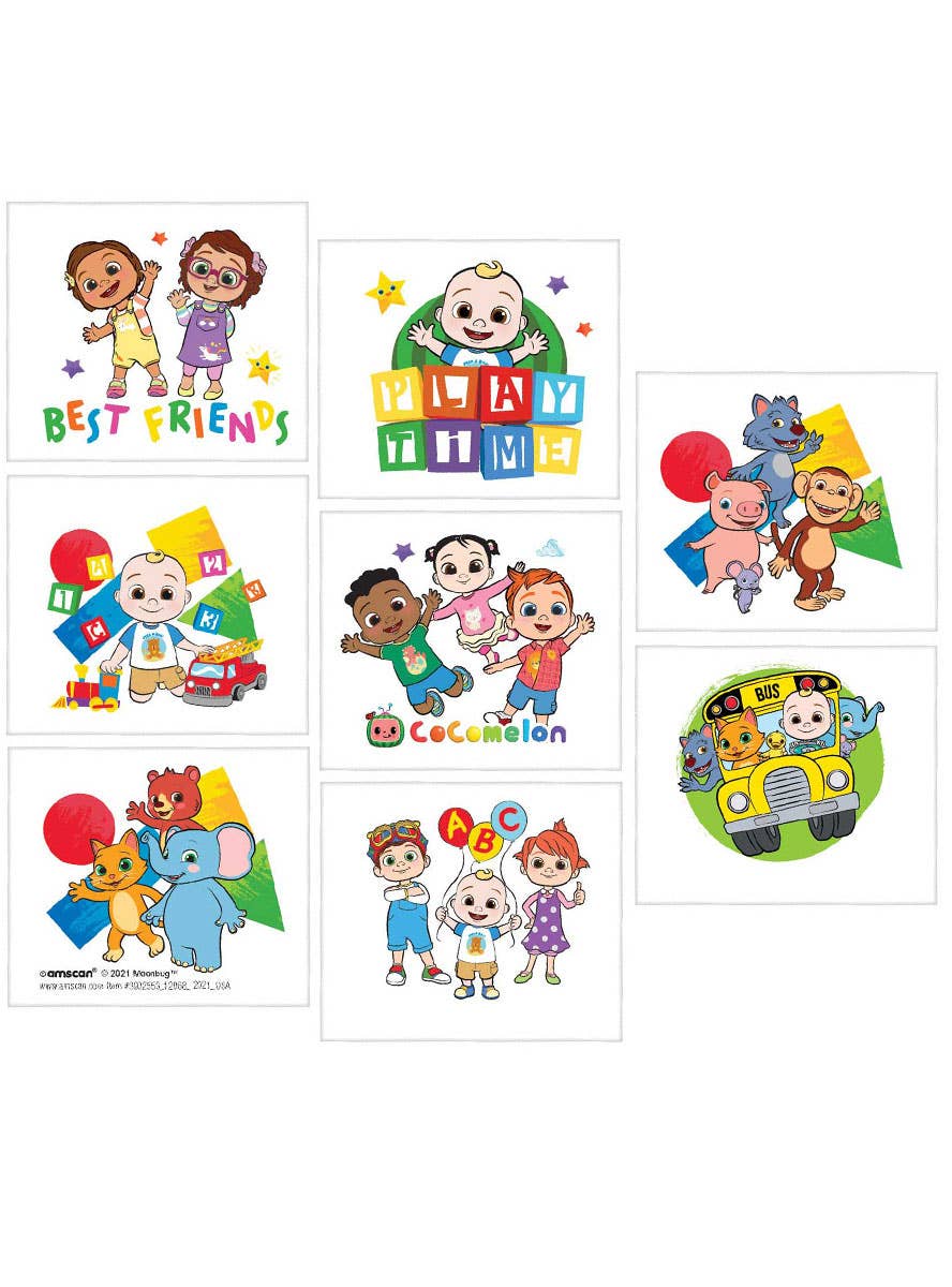 Image of Cocomelon 8 Pack Temporary Tattoos Party Favours