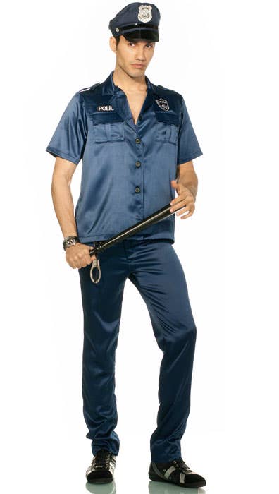 Men's Sly Cop Police Officer Fancy Dress Costume Full Length View