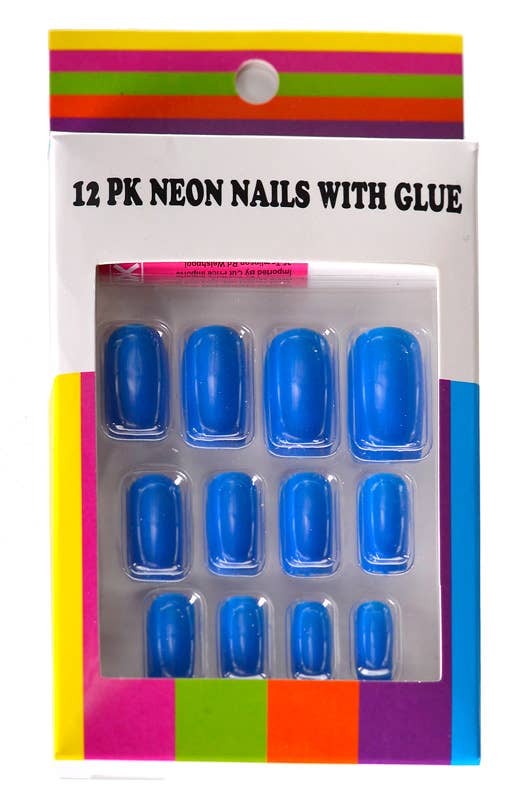 Fake Stick On Neon Blue Fingernails