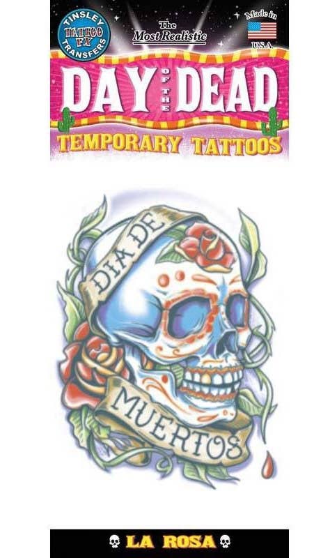 Day of the Dead La Rosa Sugar Skull Halloween Temporary Tattoo 2