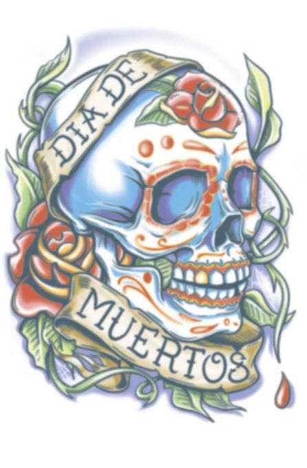 Day of the Dead La Rosa Sugar Skull Halloween Temporary Tattoo