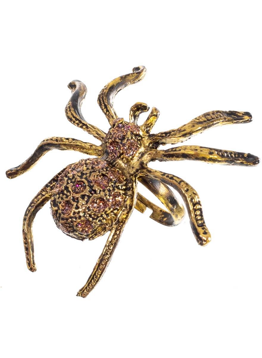 Gold and Brown Glitter Spider Halloween Ring - Alternate Image