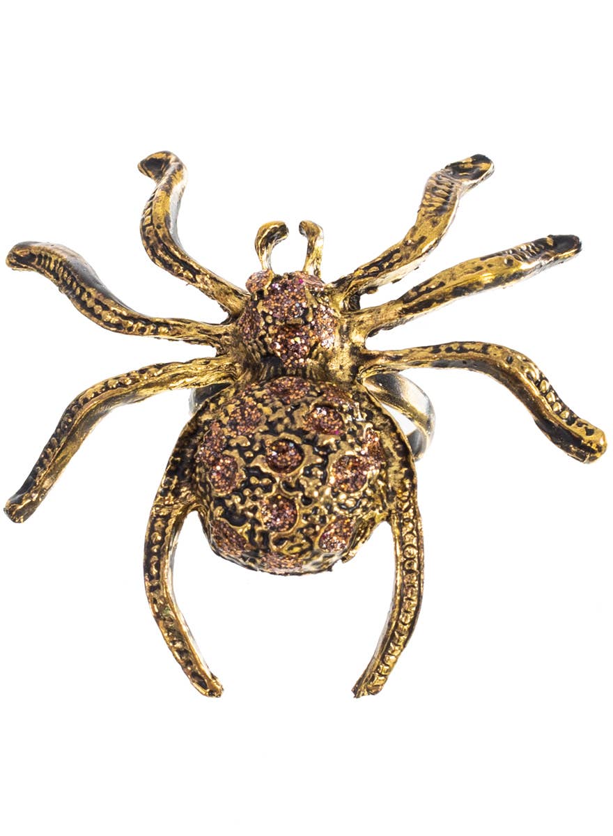 Gold and Brown Glitter Spider Halloween Ring - Main Image