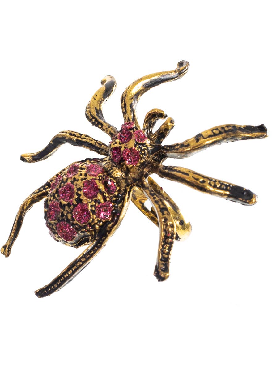 Gold and Pink Glitter Spider Halloween Ring - Alternate Image